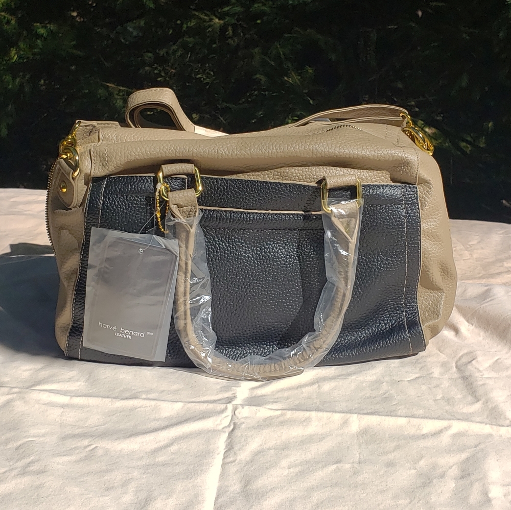 Harve Bernard Satchel Purse Black & Tan 9"x12"x6"